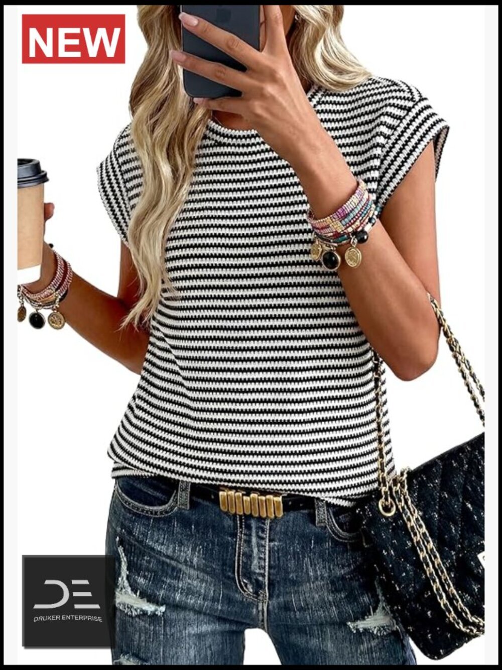 Cap Sleeve Striped Knit Tank Top Blouse